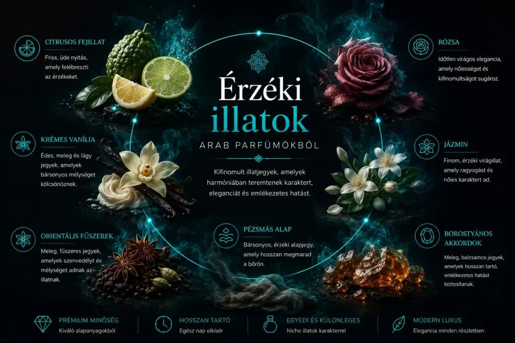 érzéki arab parfüm illatjegyek prémium kompozícióban